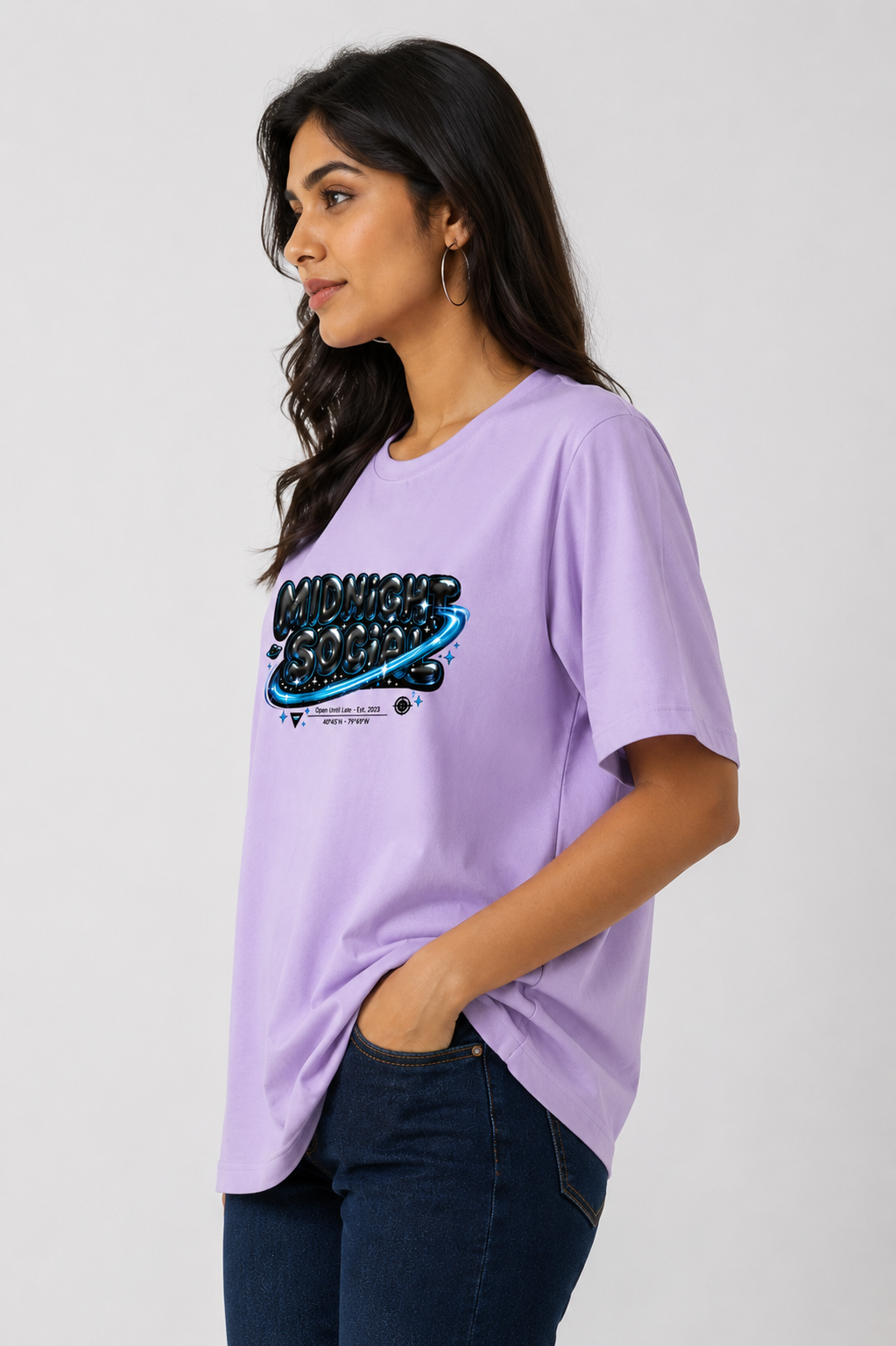 Midnight Social Oversized T-Shirt – Electric Blue Edition