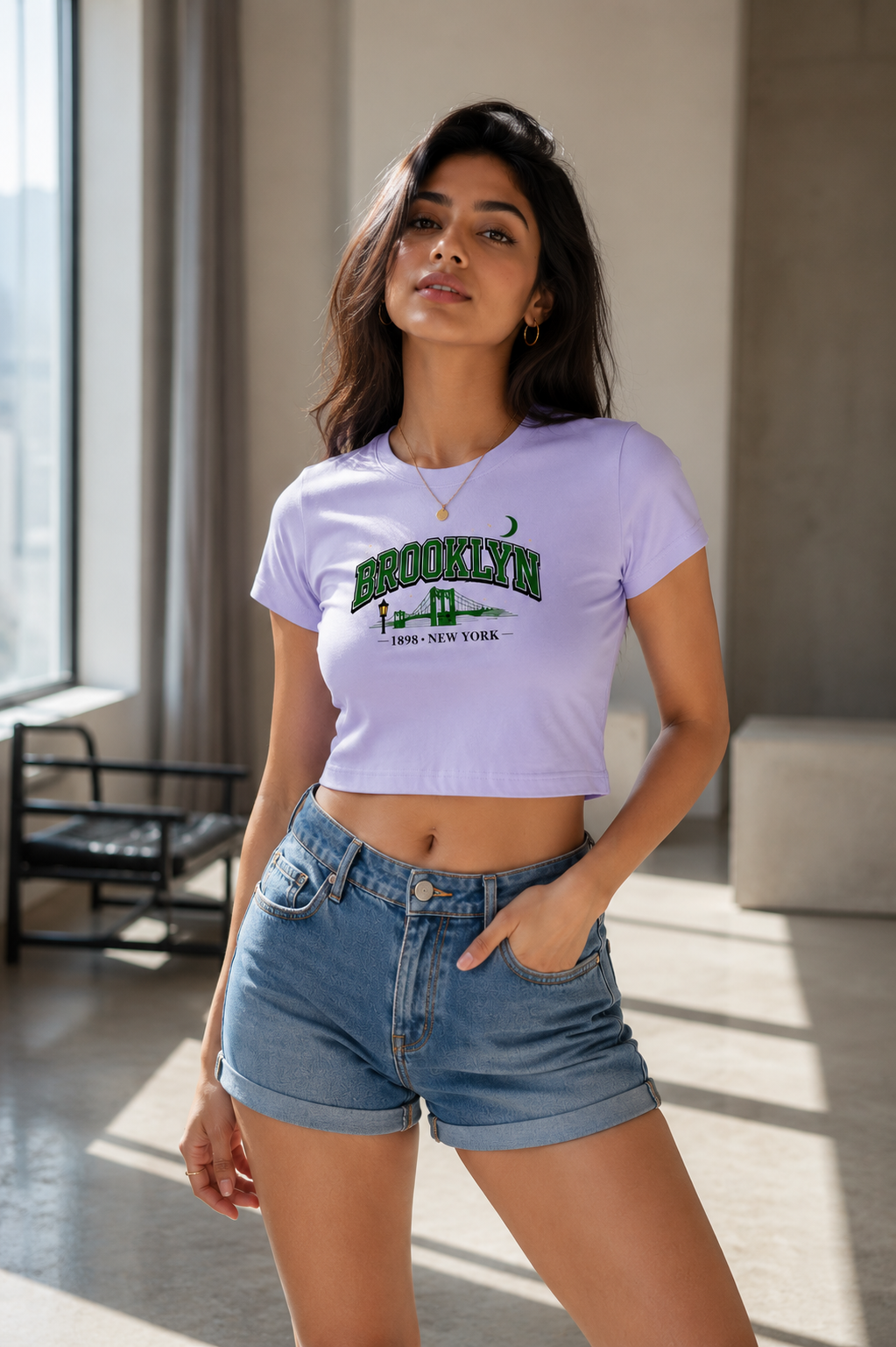 Brooklyn 1898 Vintage Collegiate Baby Tee – Lavender