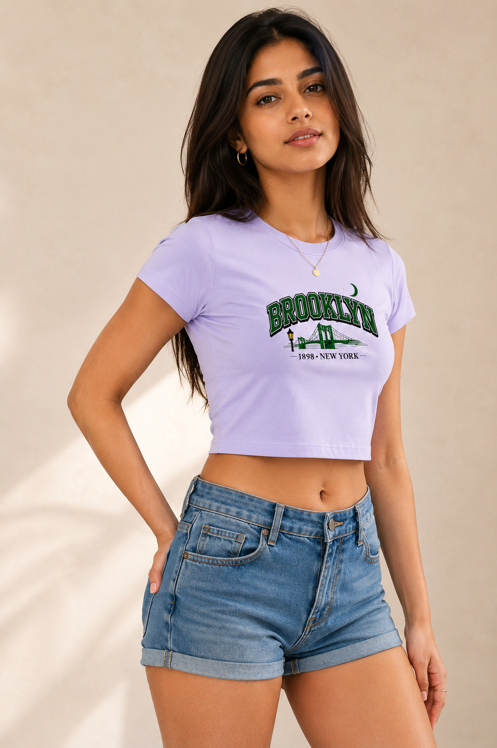 Brooklyn 1898 Vintage Collegiate Baby Tee – Lavender