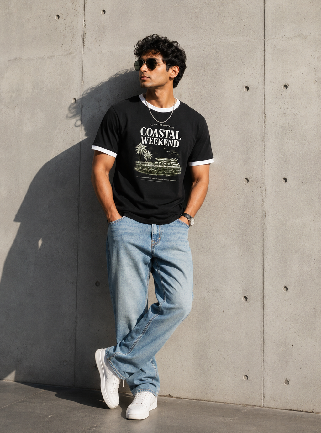 Coastal Weekend Vintage Ringer T-Shirt – Black