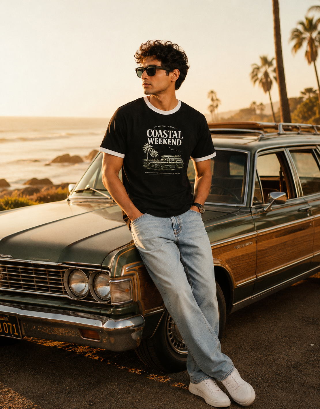 Coastal Weekend Vintage Ringer T-Shirt – Black