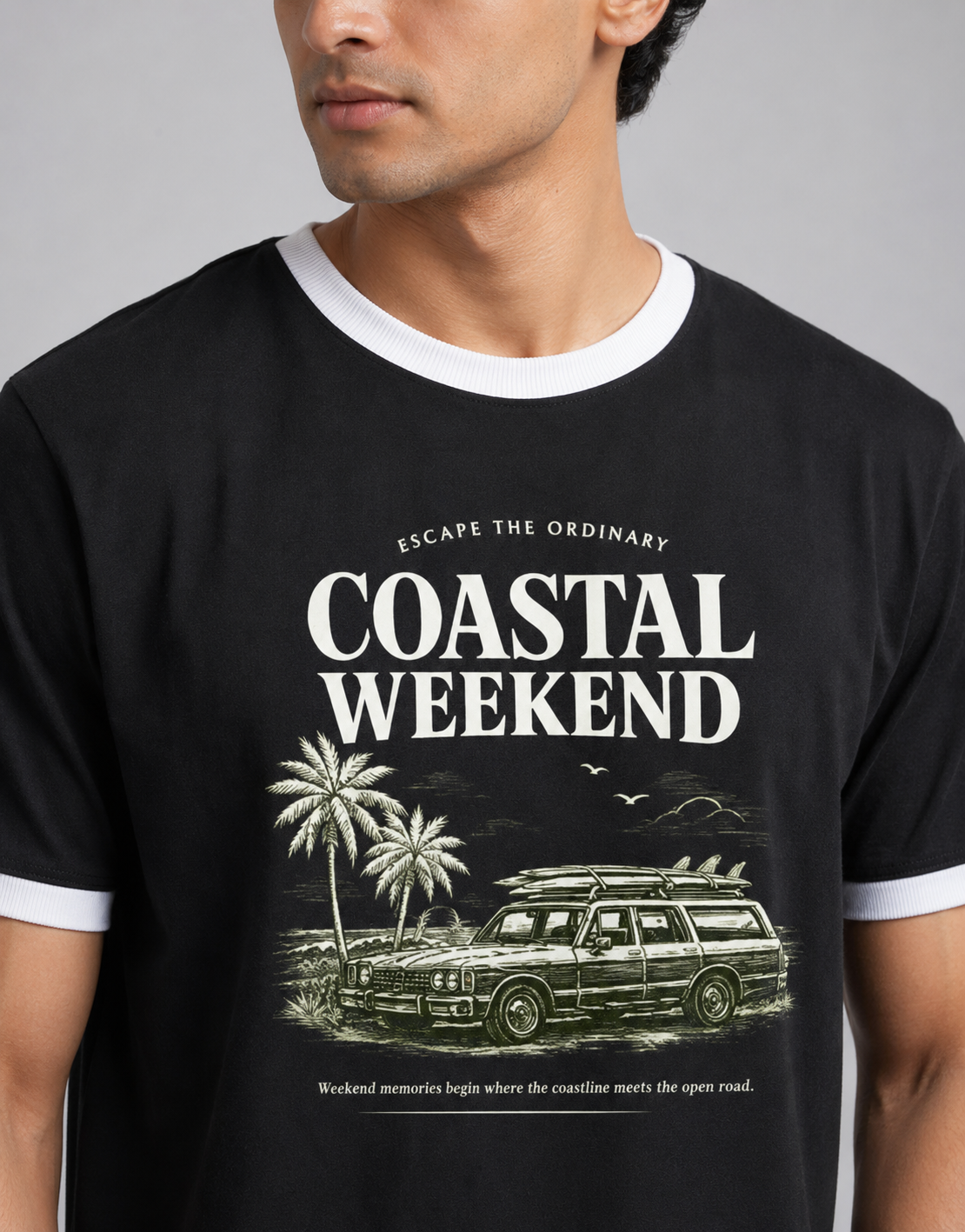 Coastal Weekend Vintage Ringer T-Shirt – Black