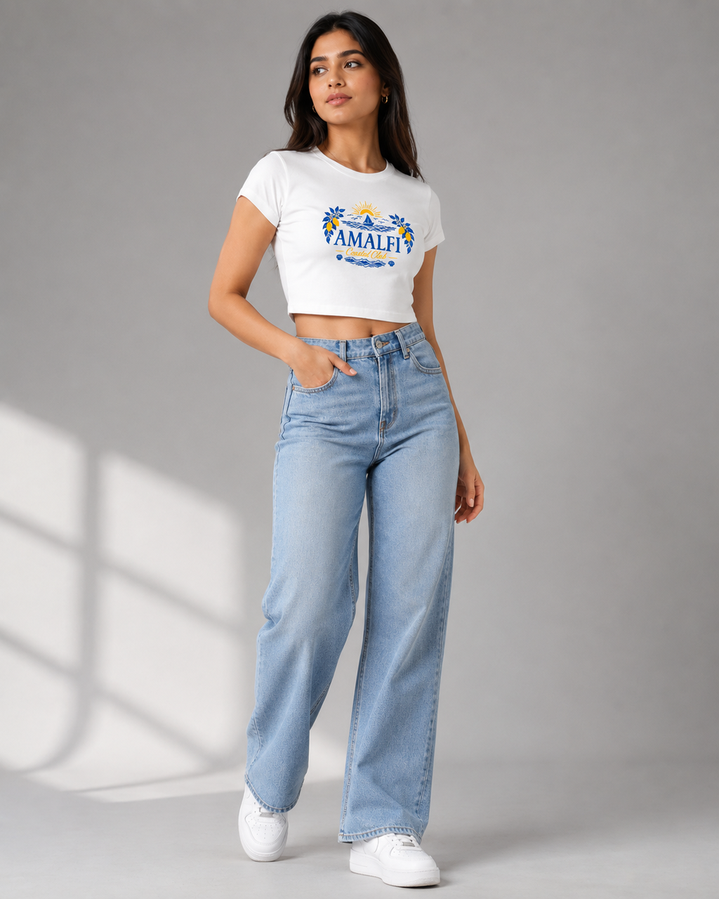 AMALFI Coastal Club Baby Tee – Mediterranean Resort Graphic Crop Top