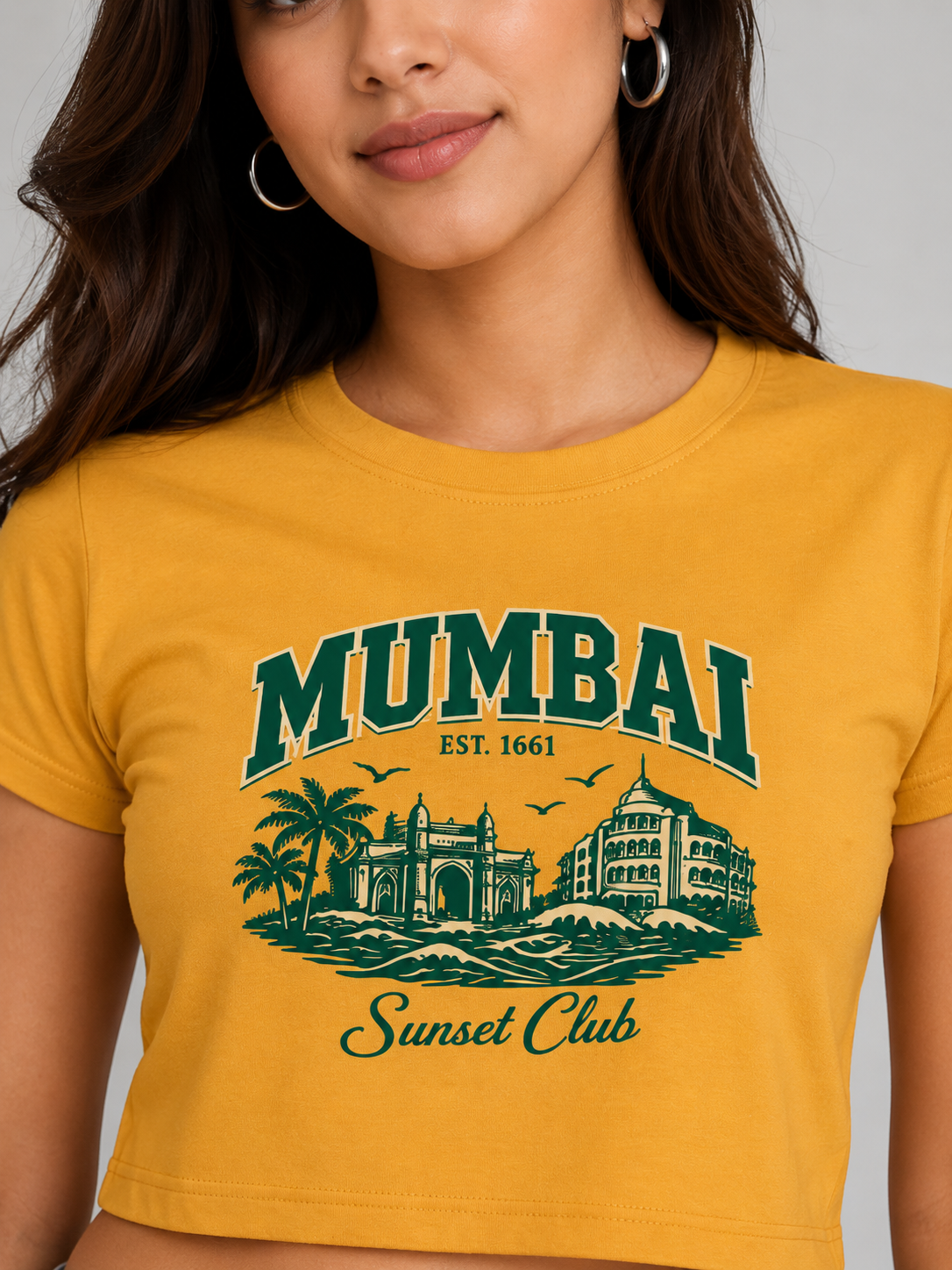 Mumbai Sunset Club Crop Top – Vintage Coastal Edition
