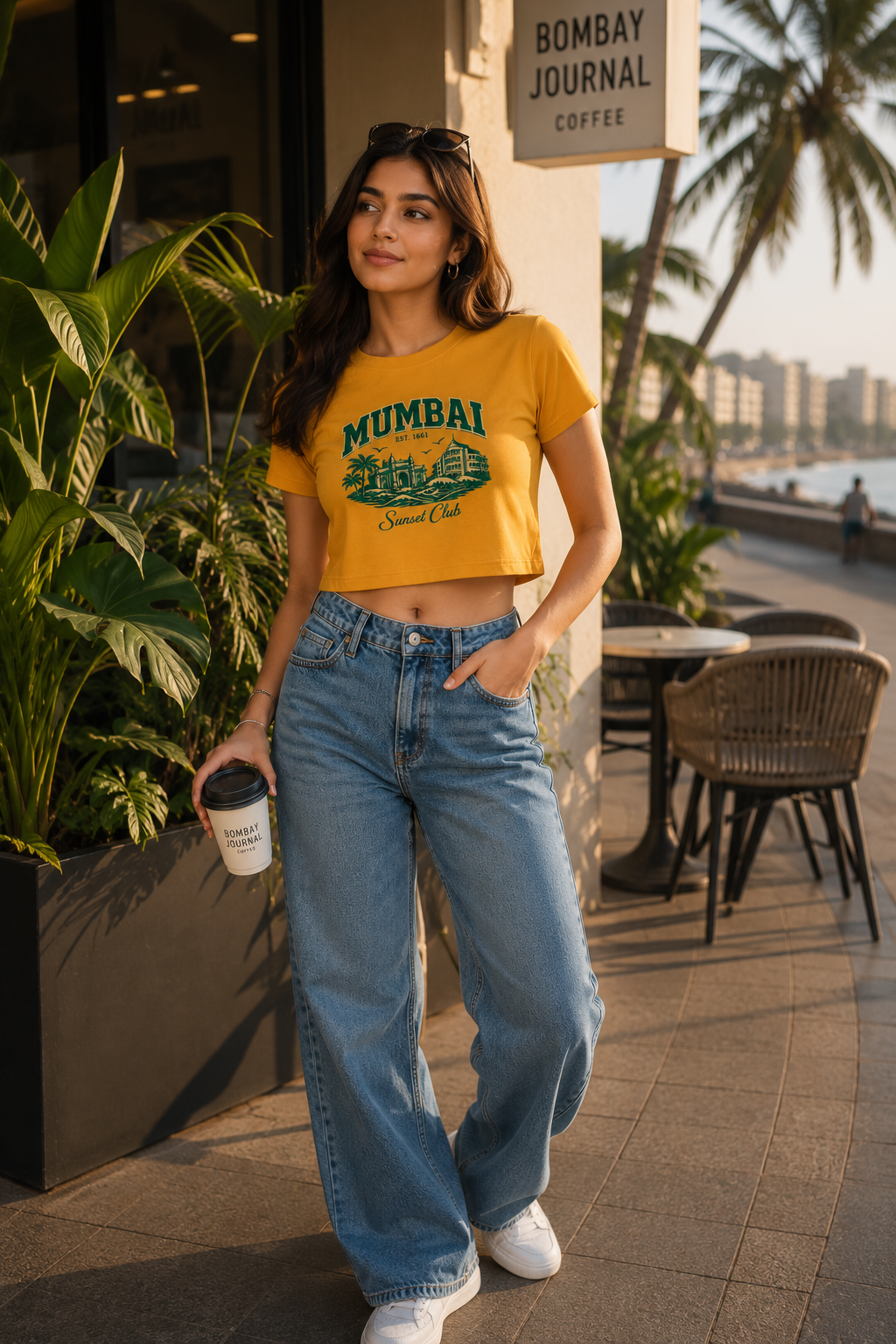 Mumbai Sunset Club Crop Top – Vintage Coastal Edition