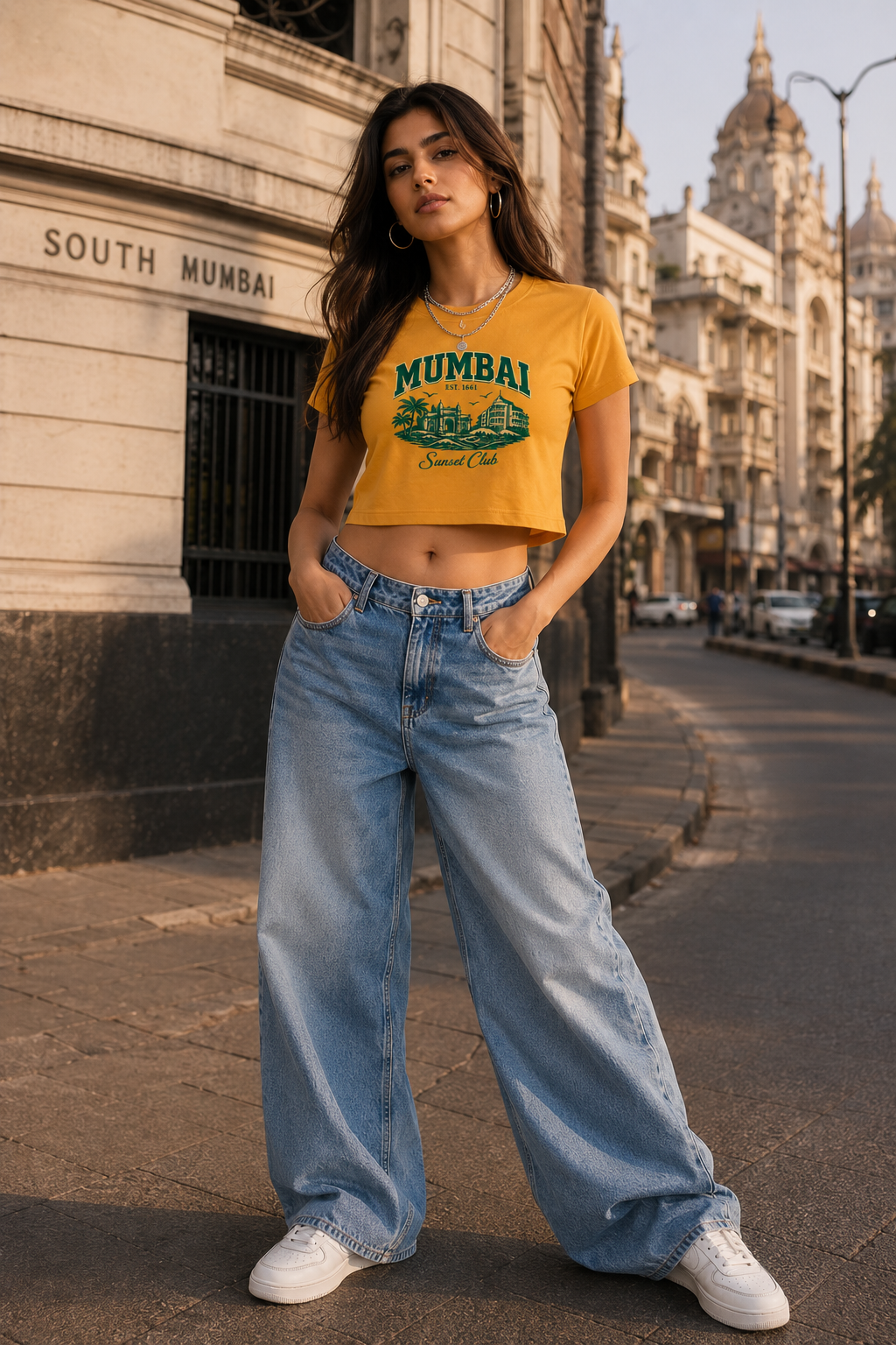 Mumbai Sunset Club Crop Top – Vintage Coastal Edition