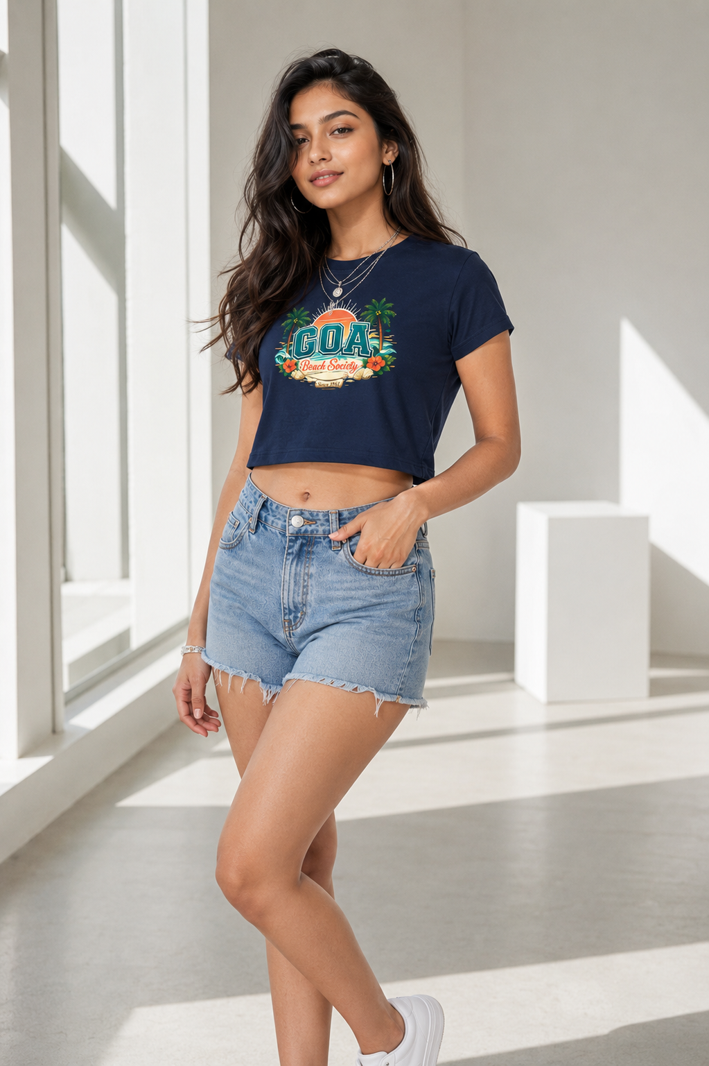 GOA Beach Society Crop Top – Navy Blue