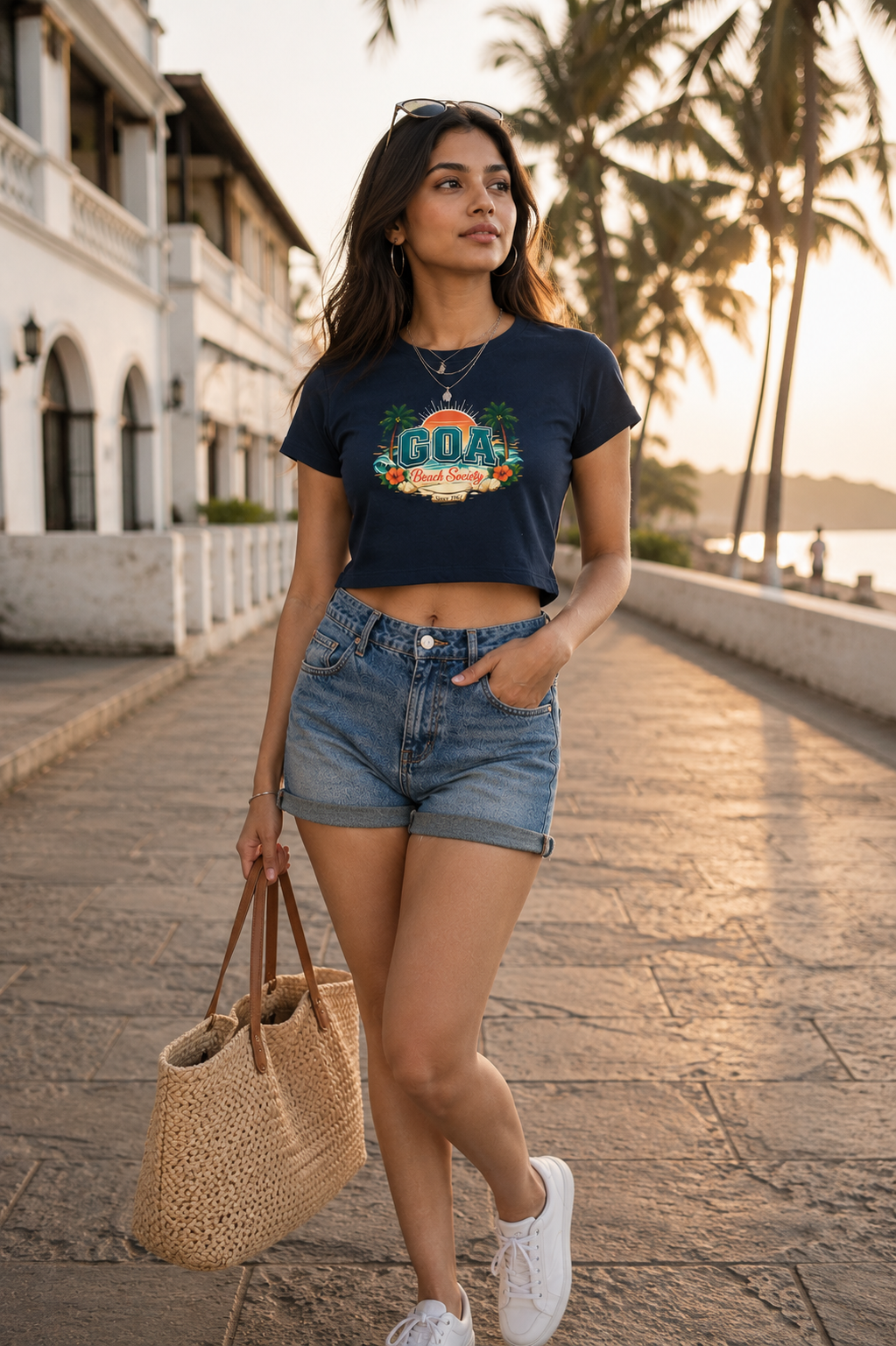 GOA Beach Society Crop Top – Navy Blue