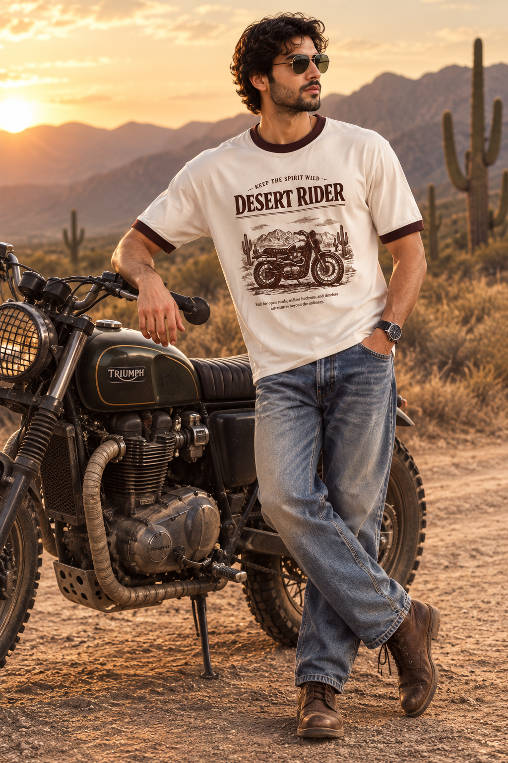 Desert Rider Vintage Ringer T-Shirt for Men